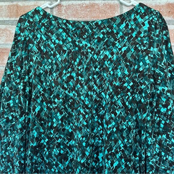 Trina Turk Long Sleeve Shift Dress Women’s Medium Geometric Teal Blue Turquoise - Picture 8 of 9